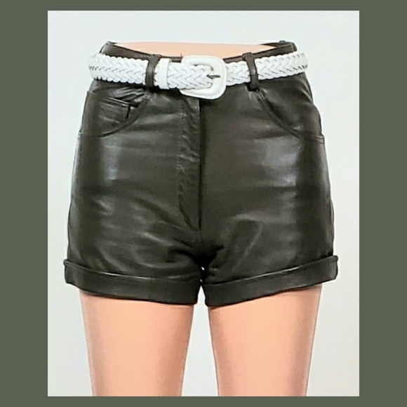 Soft Grey Pants - Olive leather shorts